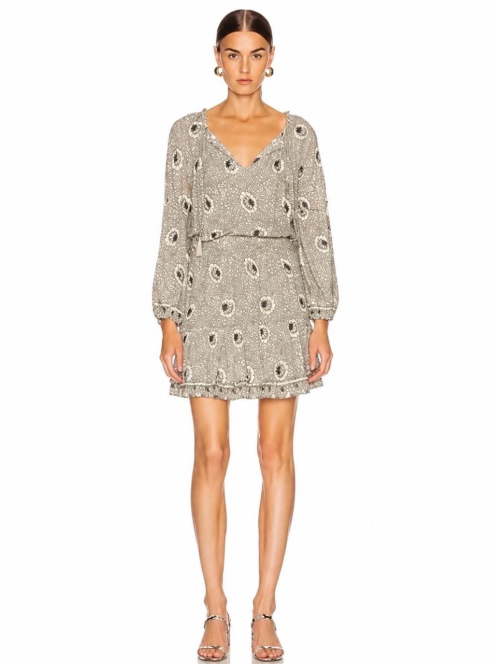 Natalie Martin Maggie Dress Vintage Flowers Silver Rayon Mini S R024